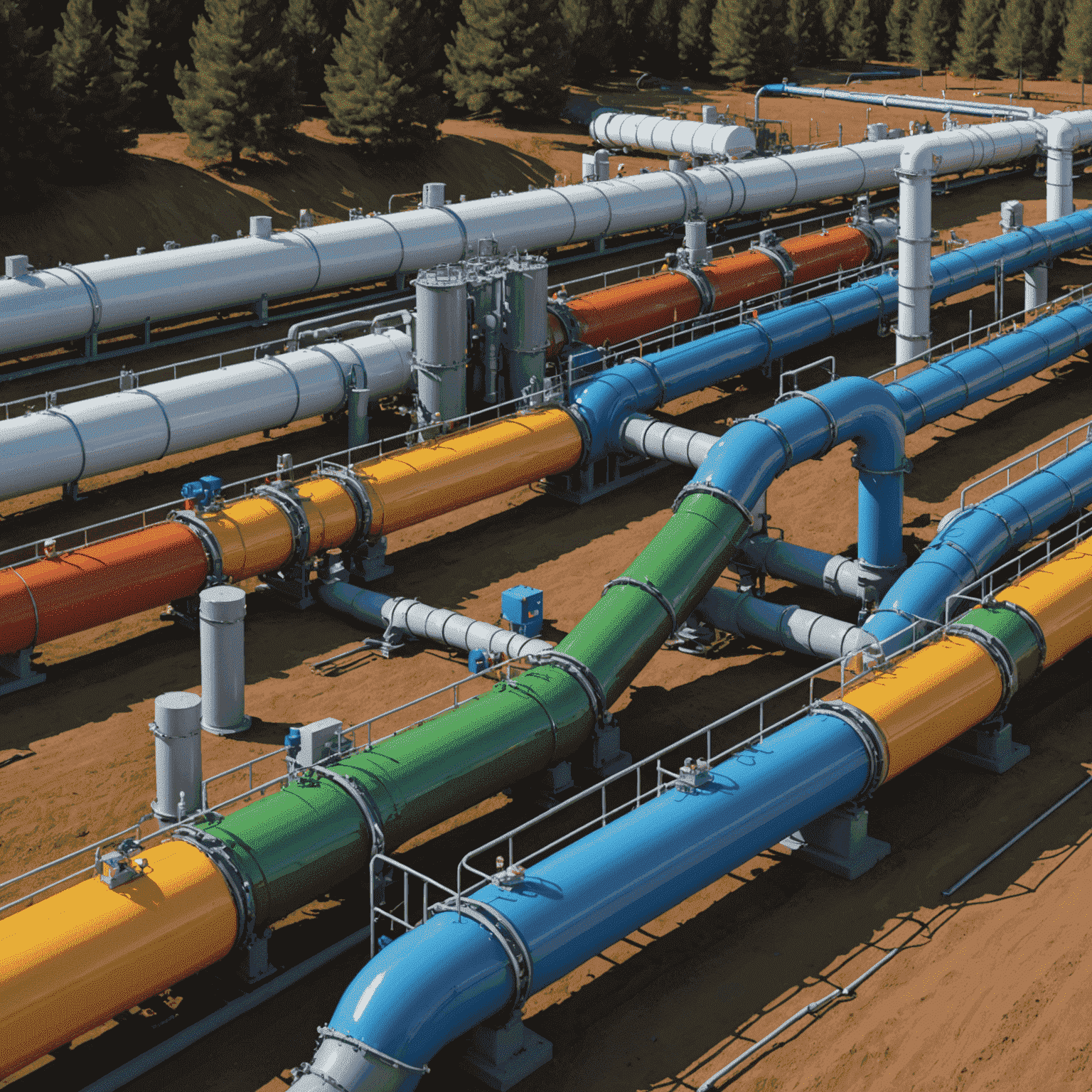 A diagram showing the integration of hydrogen into a natural gas pipeline system, with color-coded pipes representing different gas mixtures